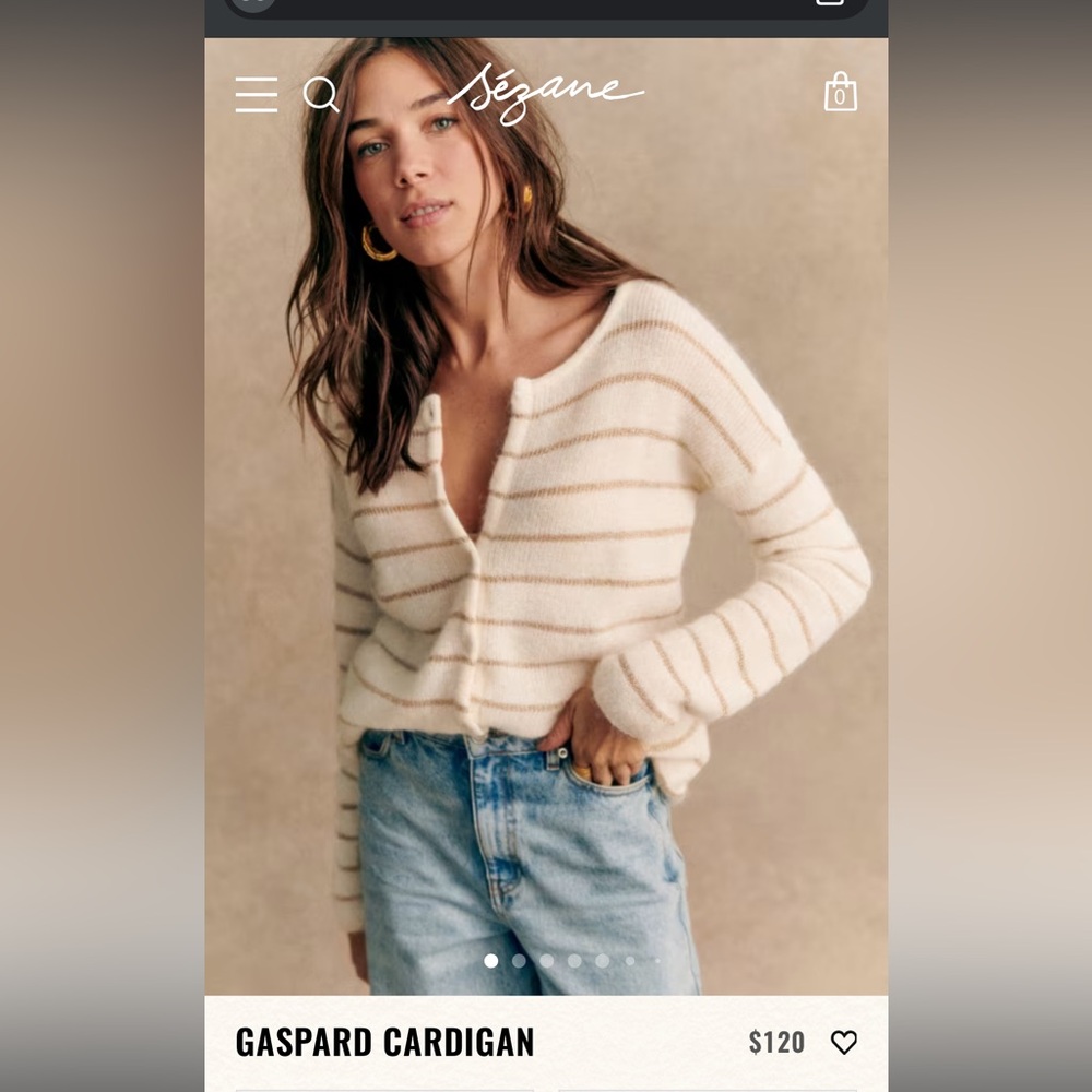 Sezane gaspard cardigan ecru gold striped small